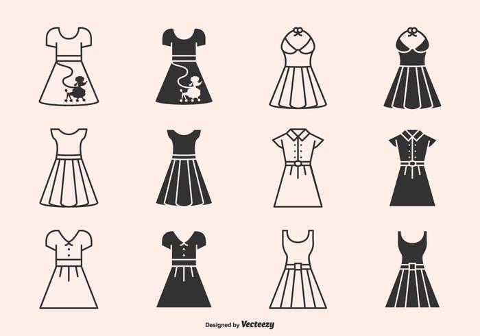 700x490 Retro Dresses And Skirts Silhouette Vector Icons