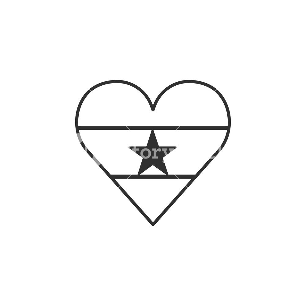 1000x1000 Ghana Flag Icon In A Heart Shape In Black Outline Flat Design