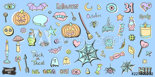 500x250 Halloween Stickers Set Retro Sketch Patch Badges Set Holiday