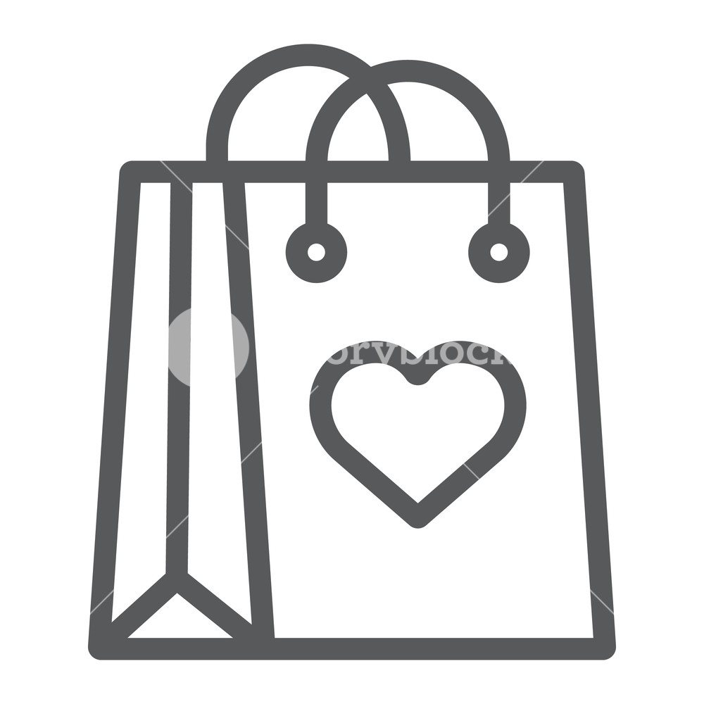 1000x1000 Shopping Bag With Heart Line Icon, Love And Package, Gift Bag Sign