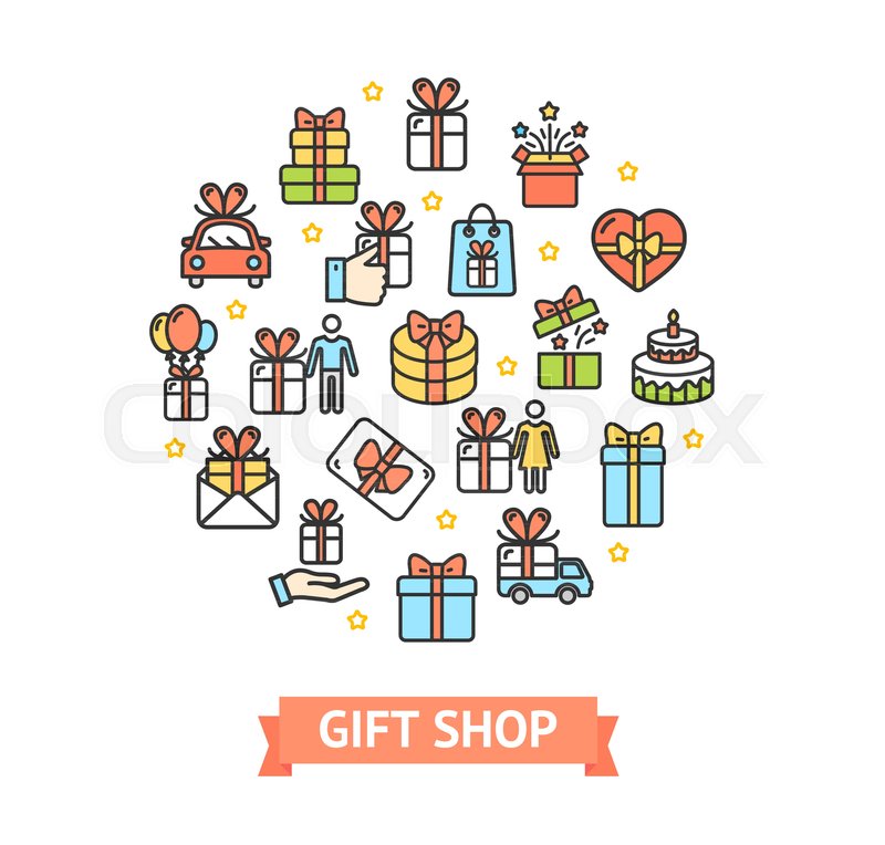 800x764 Present Gift Shop Signs Round Design Stock Vector Colourbox