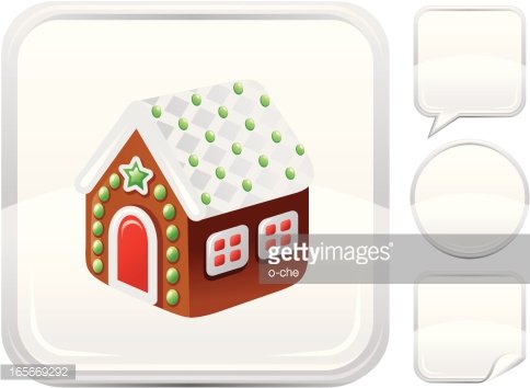 484x354 Gingerbread House Icon On Silver Button Premium Clipart