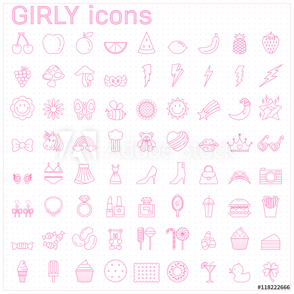 1000x1000 Photo Art Print Girly Line Icon Set Pink Stamp Europosters