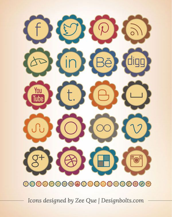 600x756 Free Retro Style Social Media Icons Set For Pretty Girly
