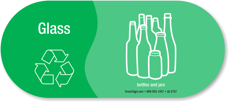 800x356 Glass, Bottles Jars Recycling Sticker Signs, Sku Lb