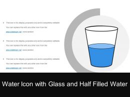 260x195 Water Icon With Glass And Half Filled Water Powerpoint Templates