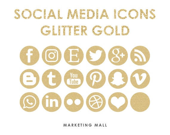 570x453 Glitter Gold Social Media Icons Social Media Buttons Gold Etsy