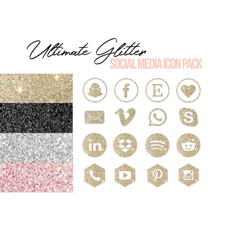 794x794 Ultimate Glitter Social Media Icon Pack Black Social Icons Etsy