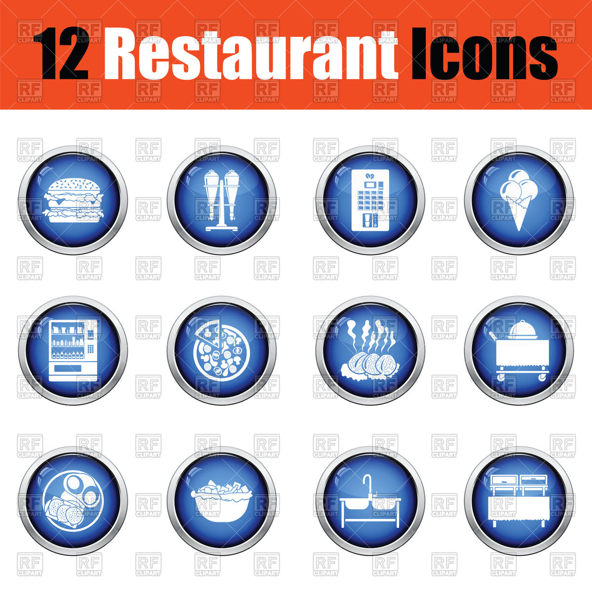 1200x1200 Restaurant Icon Set Glossy Button Design Vector Image Of Icons