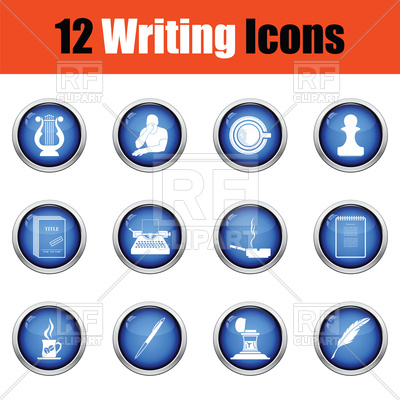 400x400 Set Of Writer Icons Glossy Button Design Vector Image Of Icons