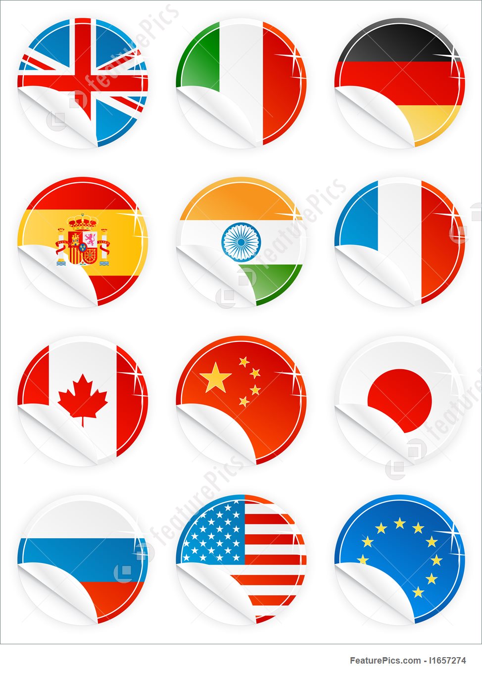 974x1360 Flags Glossy Button Icon Sticker National Flag Set