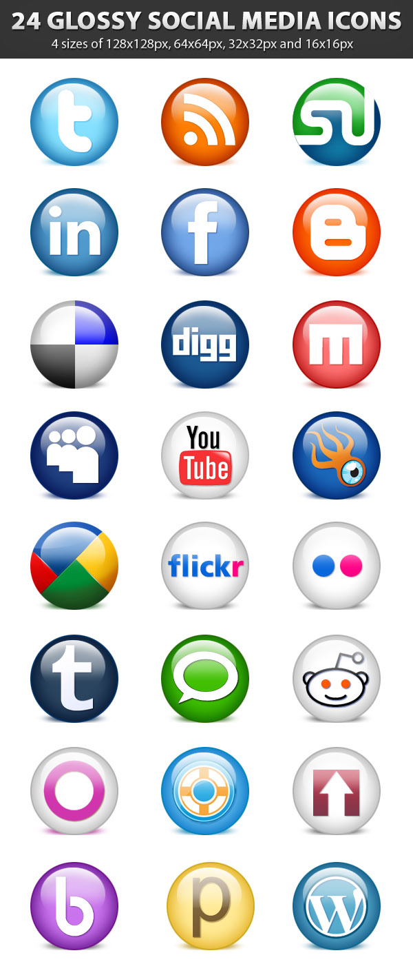 600x1415 Glossy Social Media Icons Including Icons