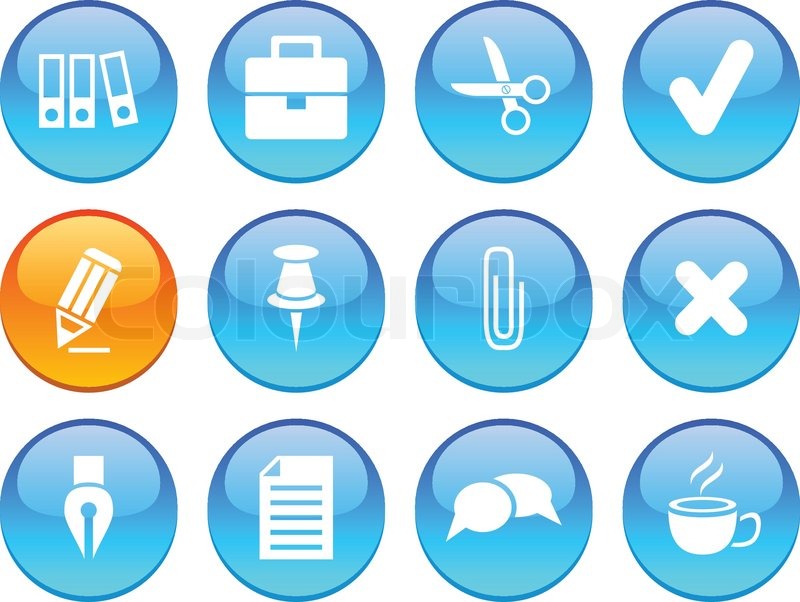 800x602 Office Set Of Circle Glossy Icons Stock Vector Colourbox