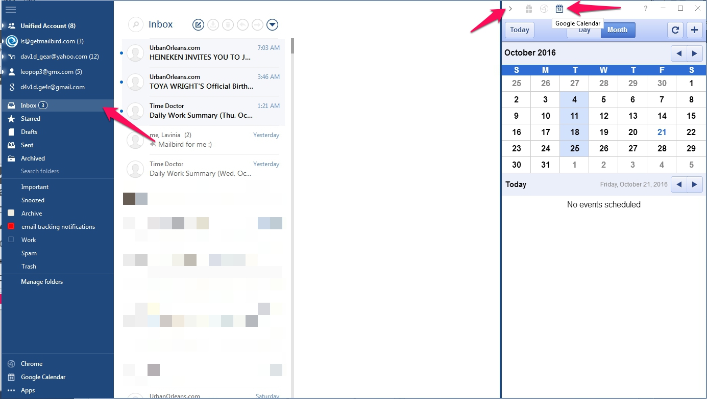 mailbird gmail calendar