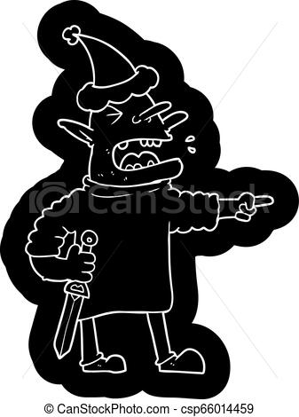 337x470 Quirky Cartoon Icon Of A Goblin With Knife Wearing Santa Hat