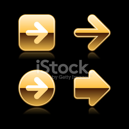 440x440 Gold Arrow Sign Metal Chrome Icon Web Button Square Circle Stock