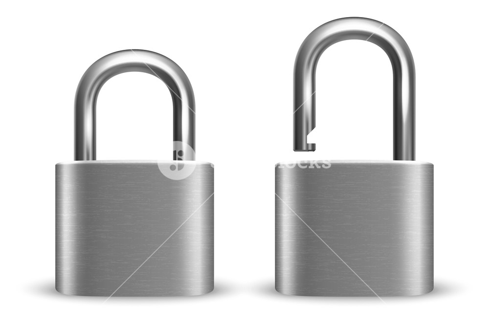 1000x665 Vector Realistic Closed And Opened Metal Silver Chrome Padlock