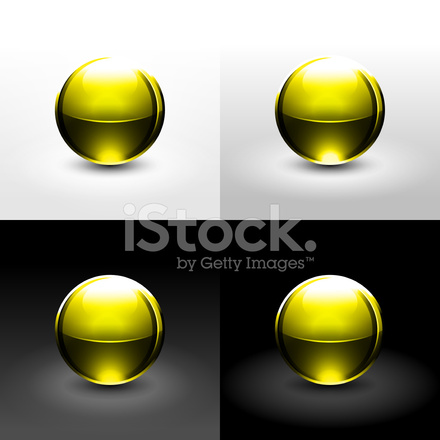 440x440 Yellow Sphere Glossy Ball Chrome Icon Web Internet Button Stock