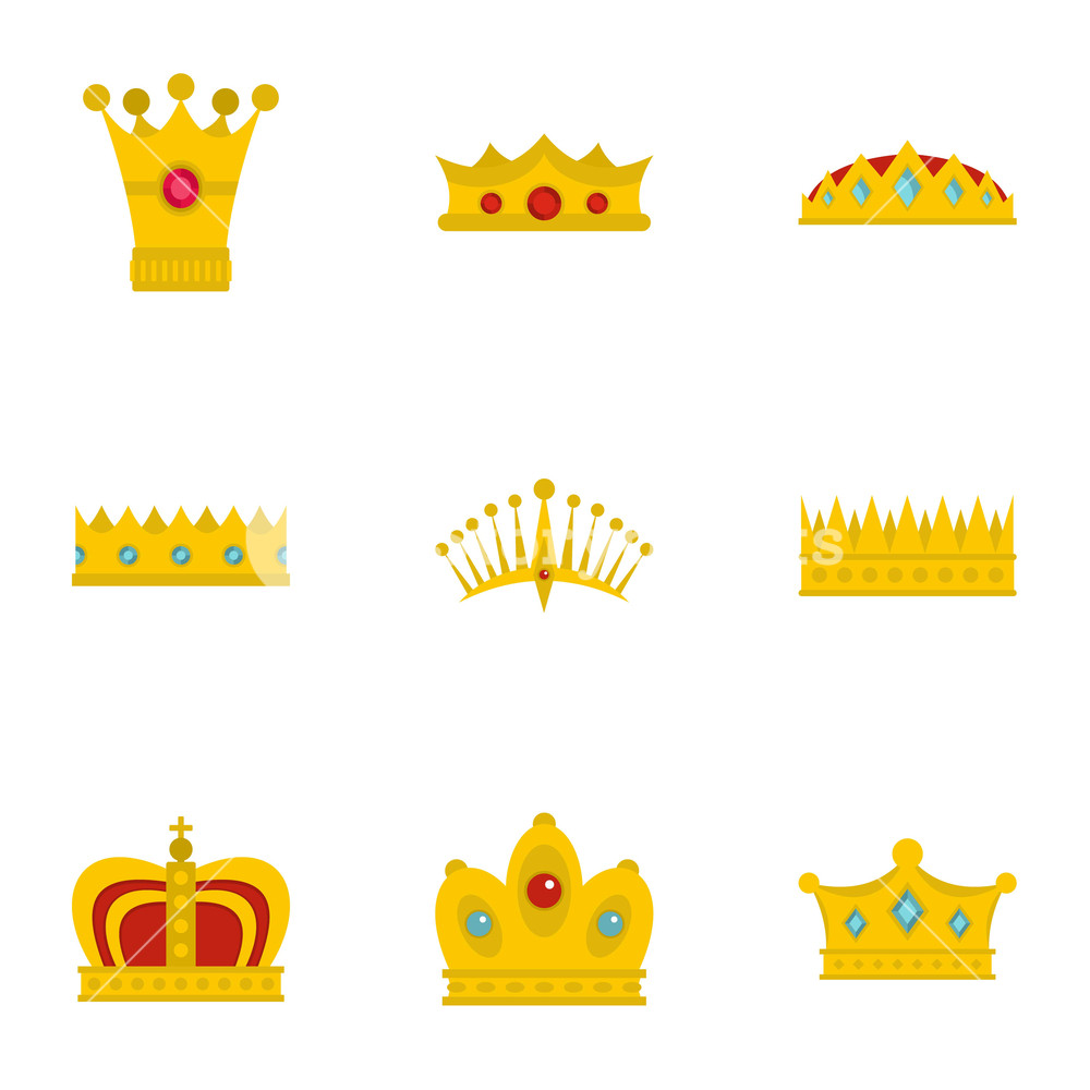 1000x1000 Gold Crown Icon Set Flat Set Of Gold Crown Vector Icons For Web
