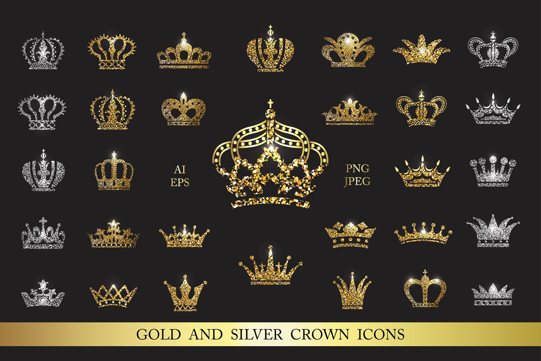 1820x1214 Set Of Gold And Silver Crown Icons Icon Sets Gold, Photoshop