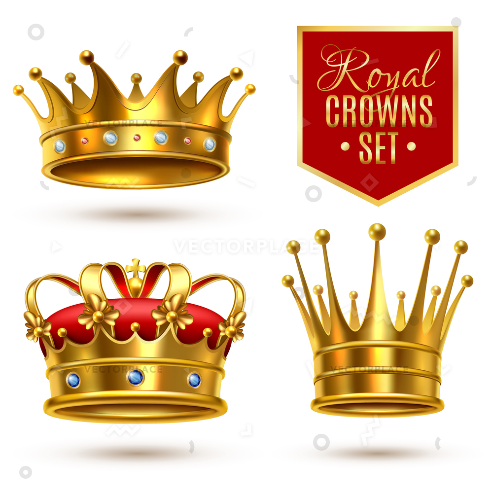 1000x1000 Colored Realistic Royal Crown Icon Set Vector Illustration