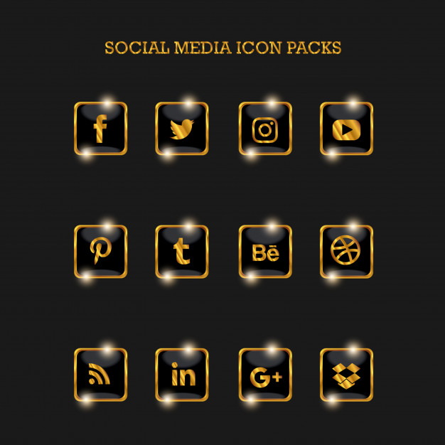 626x626 Social Media Icon Packs Square Gold Vector Premium Download