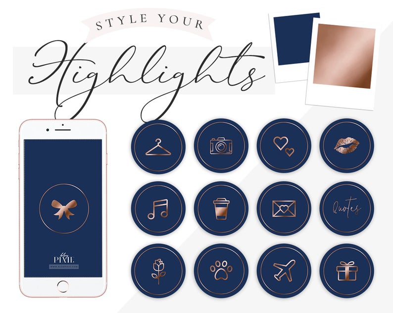 794x632 Instagram Highlight Icons Navy Blue Rose Gold Instagram Etsy