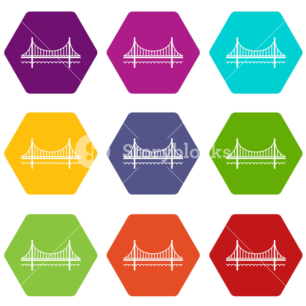 1000x1000 Golden Gate Bridge Icons Set Coloful Isolated On White For Web