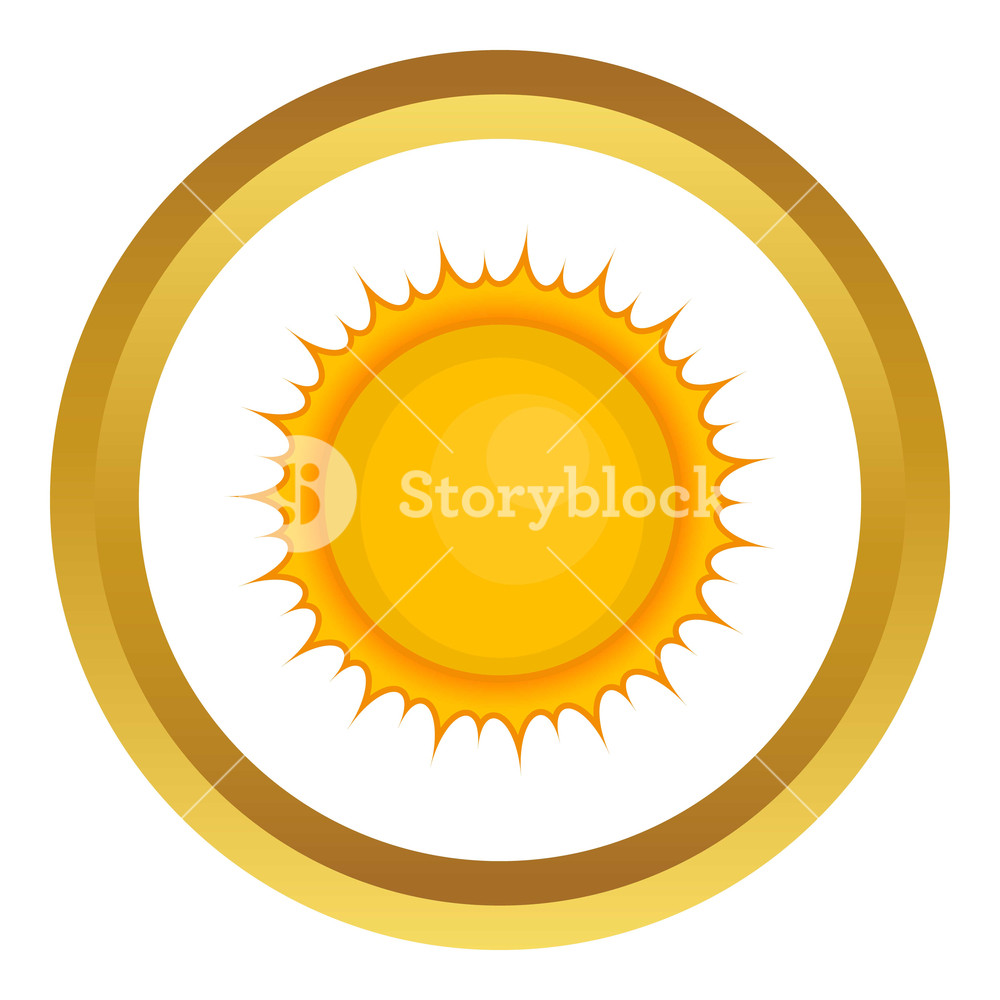 1000x1000 Sun Icon In Golden Circle, Cartoon Style Isolated On White