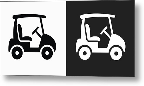 492x295 Golf Cart Icon On Black And White Vector Backgrounds Metal Print