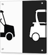 163x186 Golf Cart Icon On Black And White Vector Backgrounds Wood Print