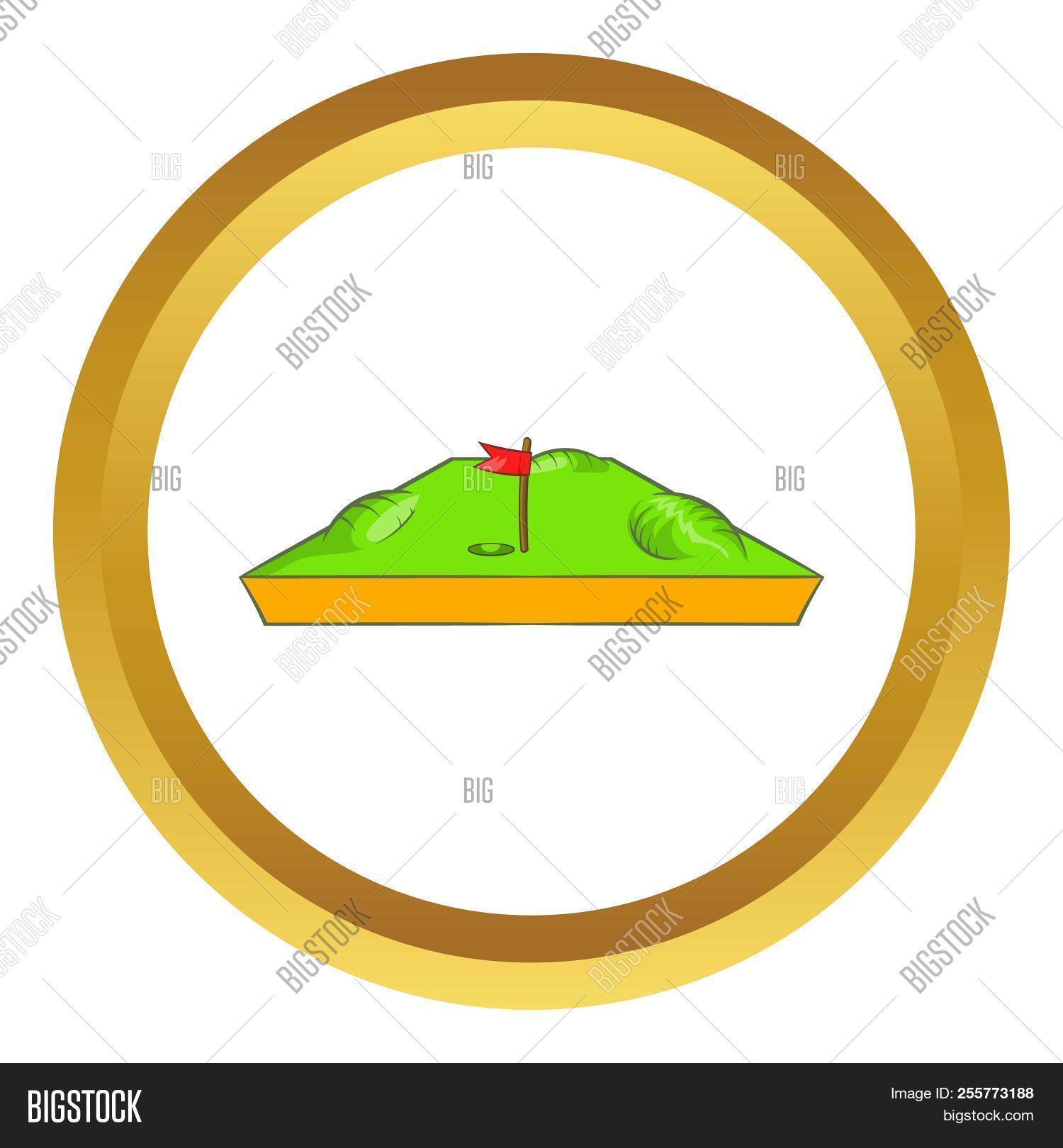 1500x1620 Golf Course Icon In Golden Circle Cartoon Style Image