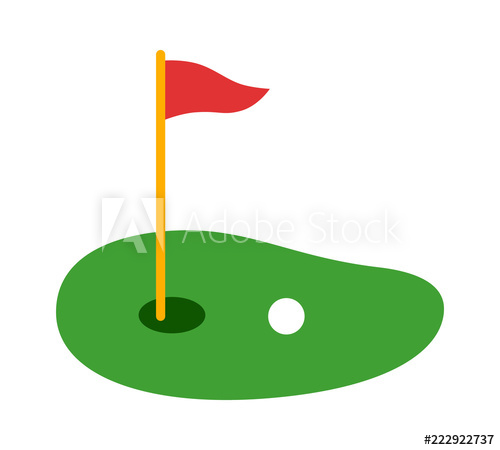 500x450 Golf Course Green With Flag Or Flagstick And Golf Ball Flat Vector