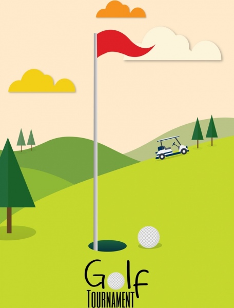 456x600 Golf Tournament Banner Green Course Icon Cartoon Design Free