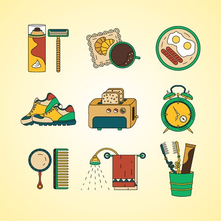 450x450 Good Morning Thin Line Vector Icon Set Breakfast, Coffee, Sports