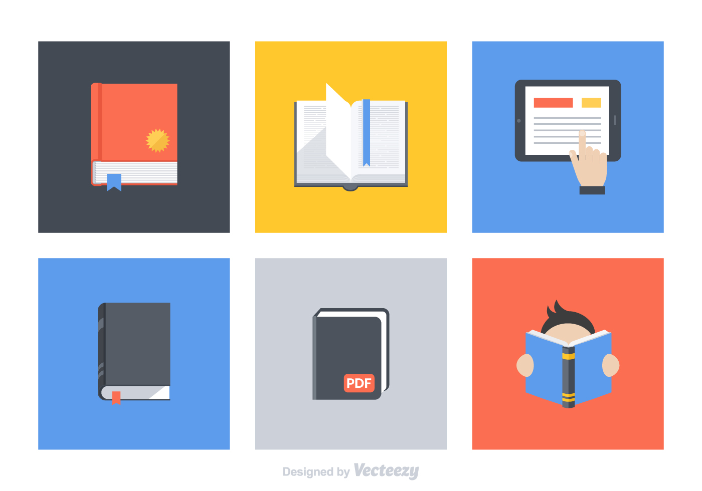 1400x980 Flat Book Vector Icon Set