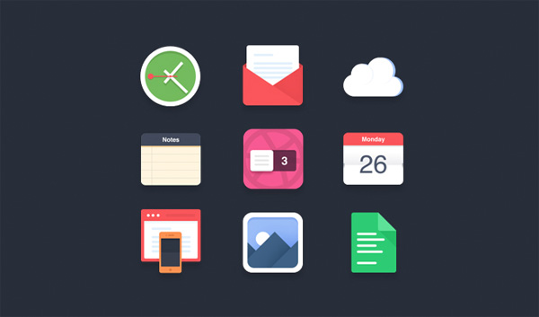 600x353 Flat Colorful Desktop Icons Set