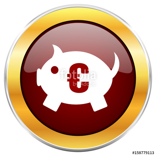 500x500 Piggy Bank Red Vector Glossy Round Icon With Golden Chrome