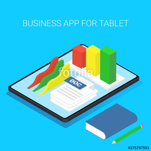 500x500 Modern Frameless Tablet Isometric Tablet With Business App