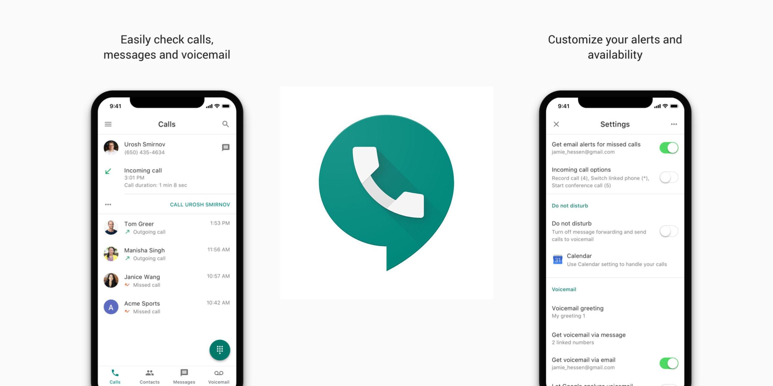2500x1250 Google Voice Redesigned W New Icon, Contacts Tab, Calendar Set