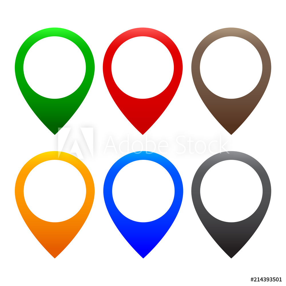 1000x1000 Photo Art Print Set Map Pointer Icon Marker, Color Map Pin, Gps