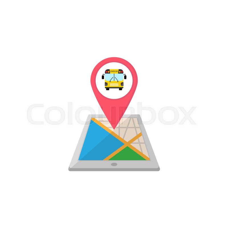 800x800 School Bus Map Pointer Flat Icon, Stock Vector Colourbox