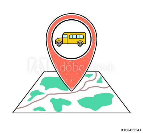 500x467 Textured Orange Geotag Icon With Yellow School Bus Symbol Pointing