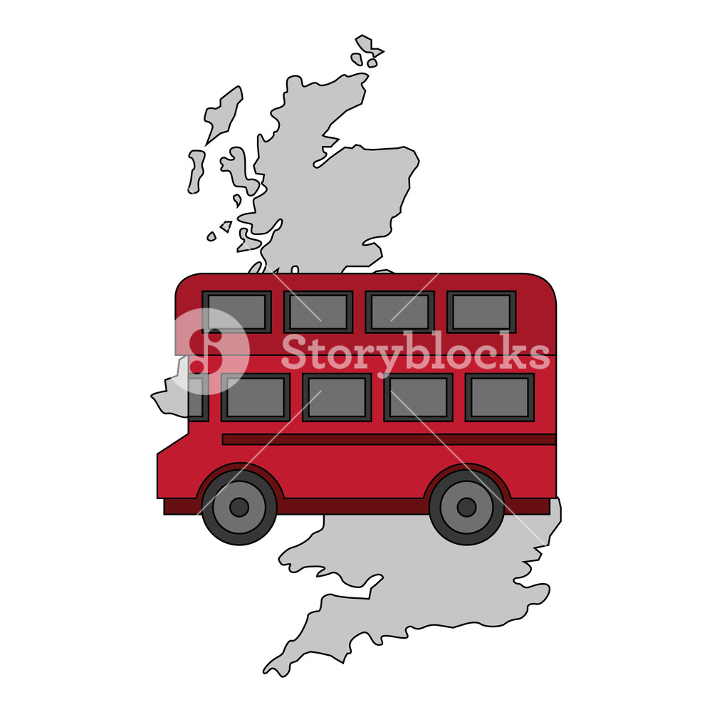 1000x1000 Map Great Britain With Bus Icon Vector Illustration Design Royalty