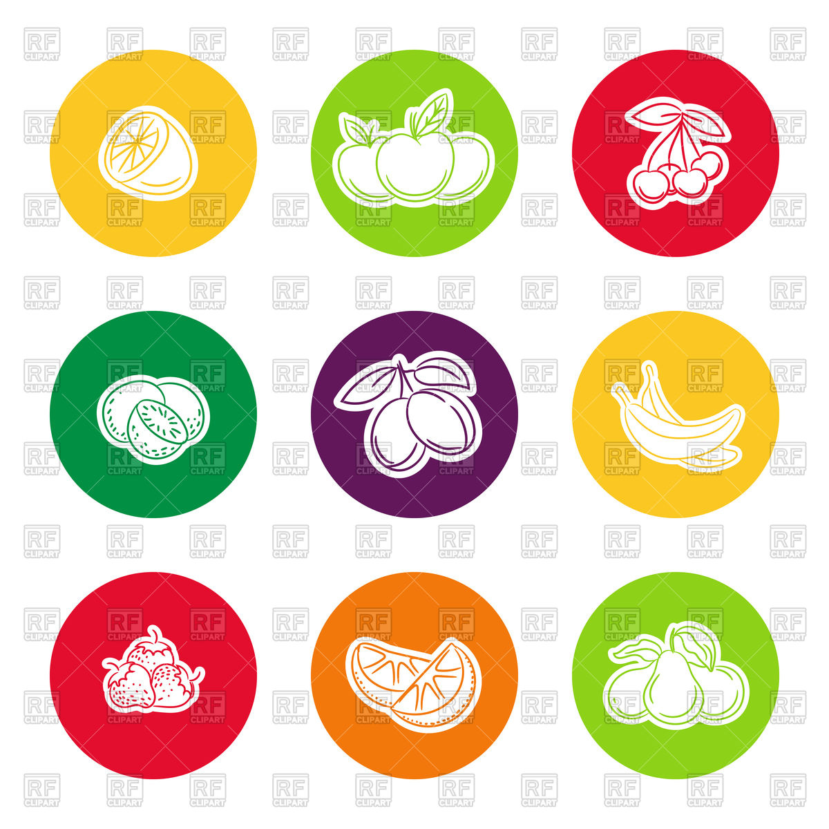 1200x1200 Line Fruit Icon In Colorful Circles Vector Image Of Signs, Symbols
