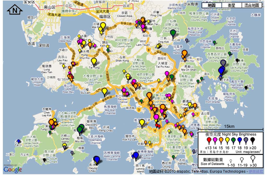 850x558 The Hong Kong Light Pollution Map Using Google Maps Icon Colors