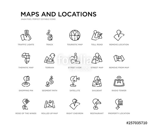 500x424 Set Of Line Icons Such As Satellite, Segment Path, Shopping Pin