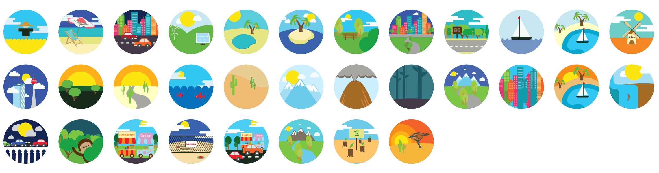 Scenicons Flat Vector Icons 2280x600 Scenicons Flat Vector Icons