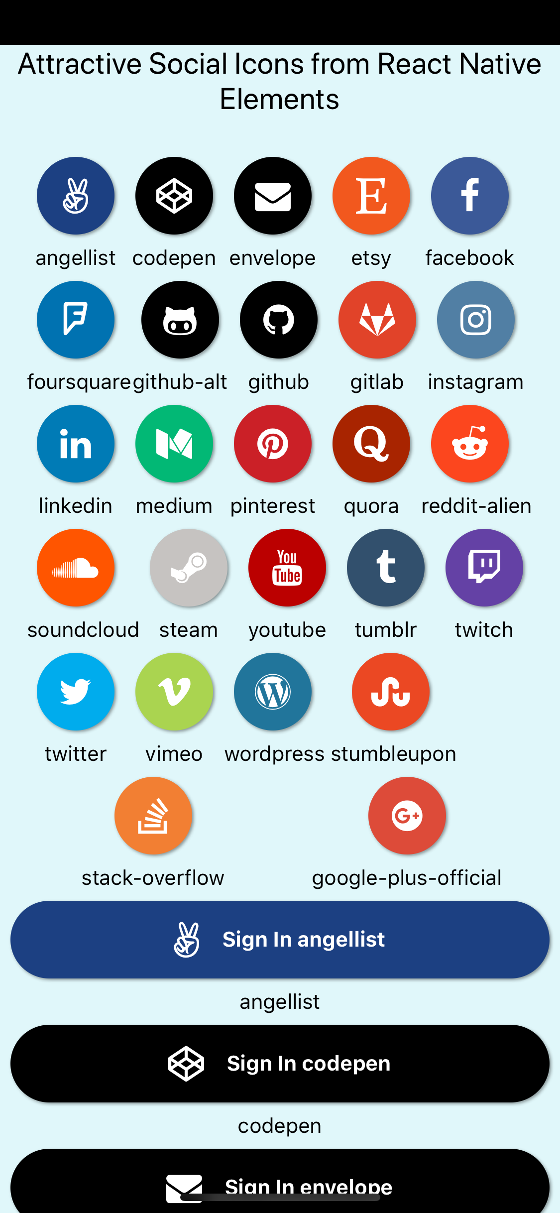 1125x2436 Example Of Social Icons Using React Native Elements