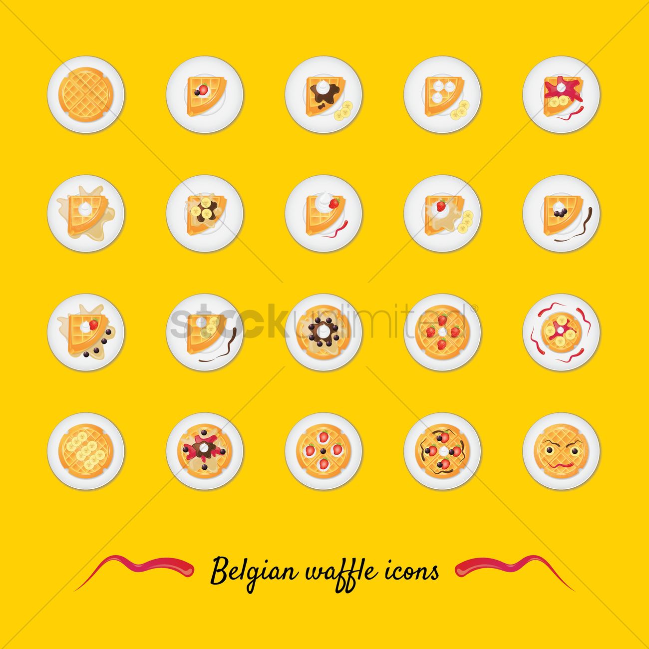 Set Of Belgian Waffle Icons Vector Image 1300x1300 Set Of Belgian Waffle Icons Vector Image